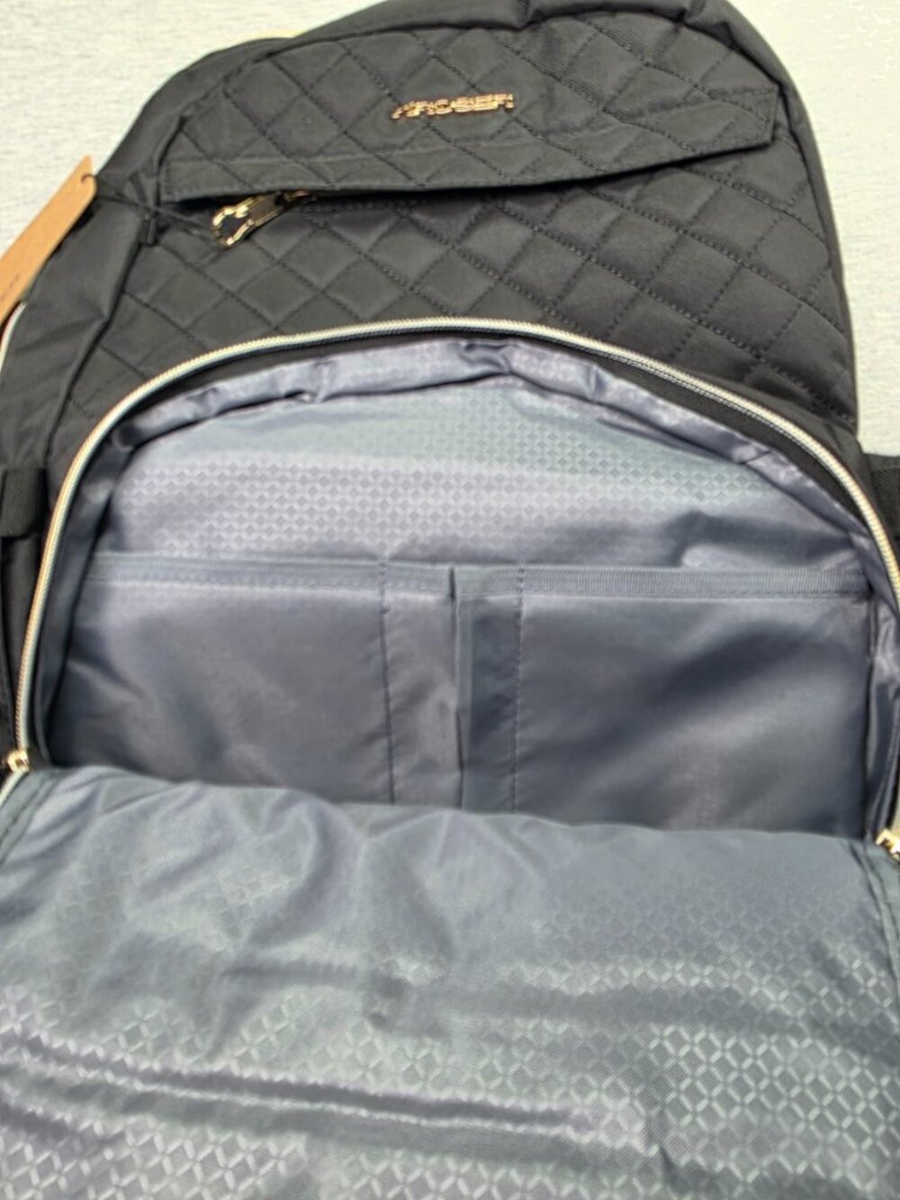 Kroser Women's Quilted Laptop Backpack Black Gold Hardware Travel Work Bag NWT - Picture 8 of 8